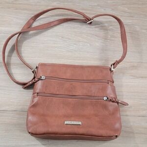 Tyler Rodan Brown Faux Leather Crossbody Shoulder Bag Three Zip Pockets